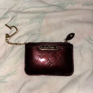 Louis Vuitton Dark Red Monogram Pouch with Gold Chain